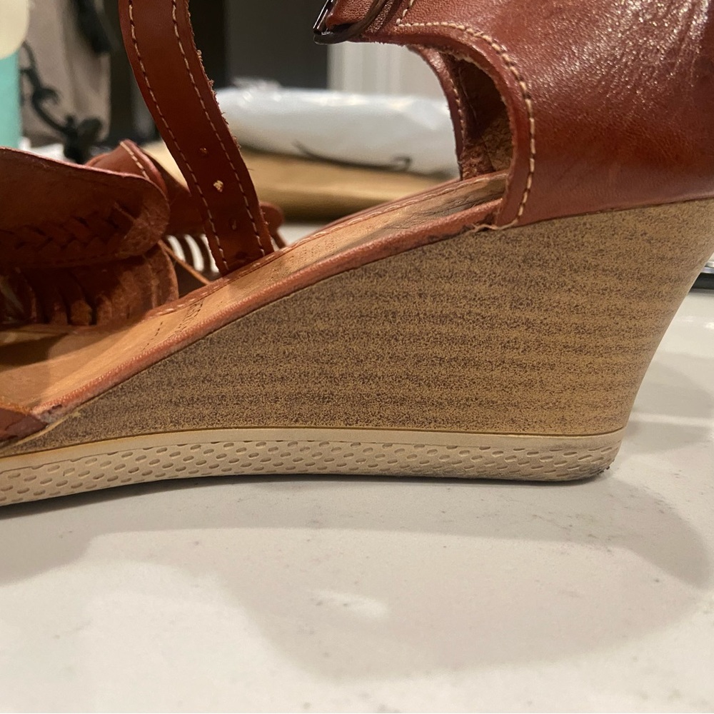 Maya Brown Woven Leather Wedge Sandals - Picture 8 of 10